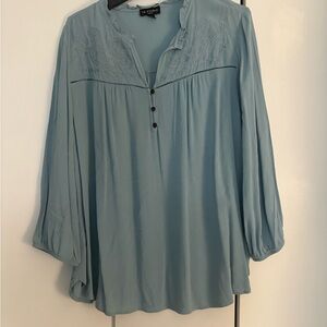 Max Studio Light Blue Embroidered Tunic